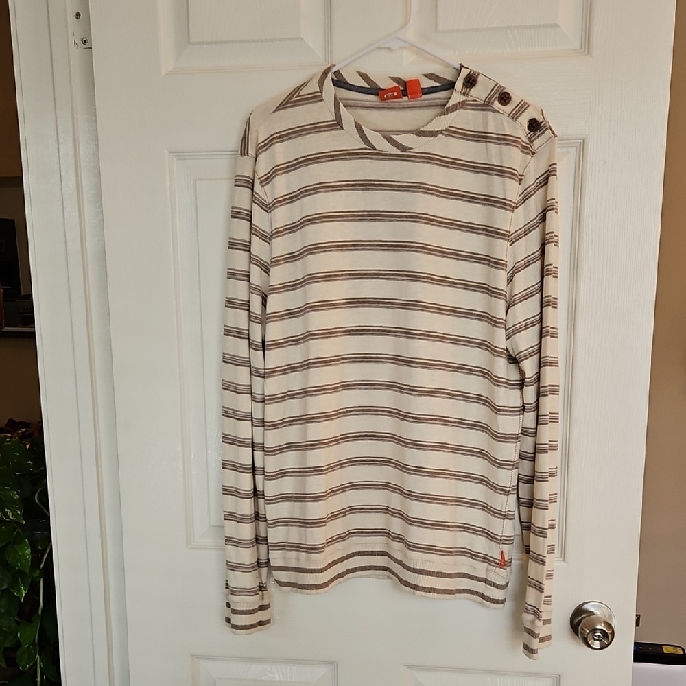 Hugo Boss Beige and Brown Striped Knit Sweater Womens Size XL